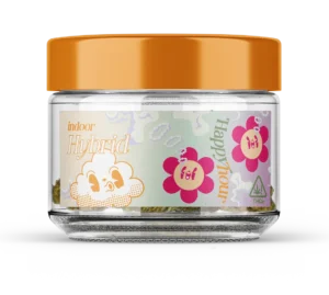 Gelato 41 THCA hemp flower jar by Happy Hour Club, indoor sativa strain, lab tested and premium quality