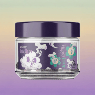 Animated unboxing of HappyHour Club Permanent Chimera glass jars with orange and green lids.